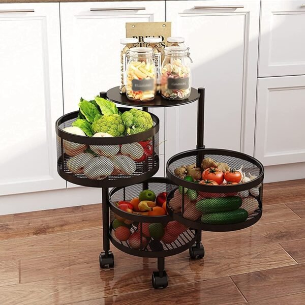 SwiftStride 3-Tier Multifunctional Rotating Basket With Wheels