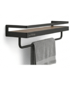SwiftStride Matte Black Floating Shelf with Towel Bar