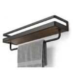SwiftStride Matte Black Floating Shelf with Towel Bar - Image 3