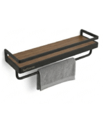 SwiftStride Matte Black Floating Shelf with Towel Bar - Image 2