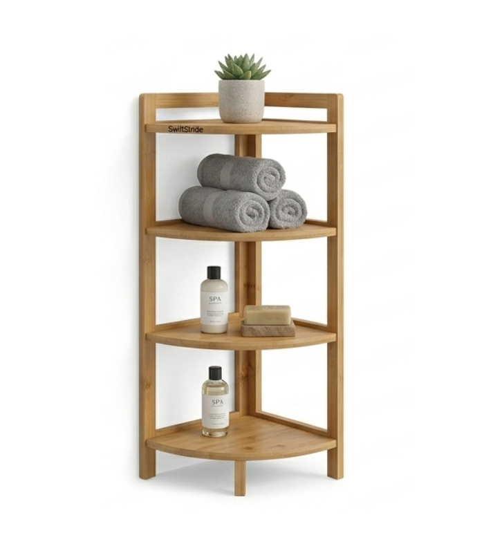 #BEDBE1 (23) SwiftStride Eco-Friendly 4-Tier Bamboo Corner Organizer - Image 1