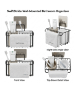 SwiftStride Storage Basket with Towel Bar and Toothbrush Holders - Image 2