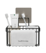 SwiftStride Storage Basket with Towel Bar and Toothbrush Holders