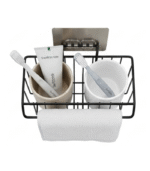 SwiftStride Storage Basket with Towel Bar and Toothbrush Holders - Image 4