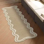 Elegant Scalloped Ivory Border Outdoor Runner Rug
