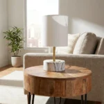 Round Mango Wooden Accent Table Natural Finish - Image 3