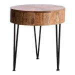 Round Mango Wooden Accent Table Natural Finish